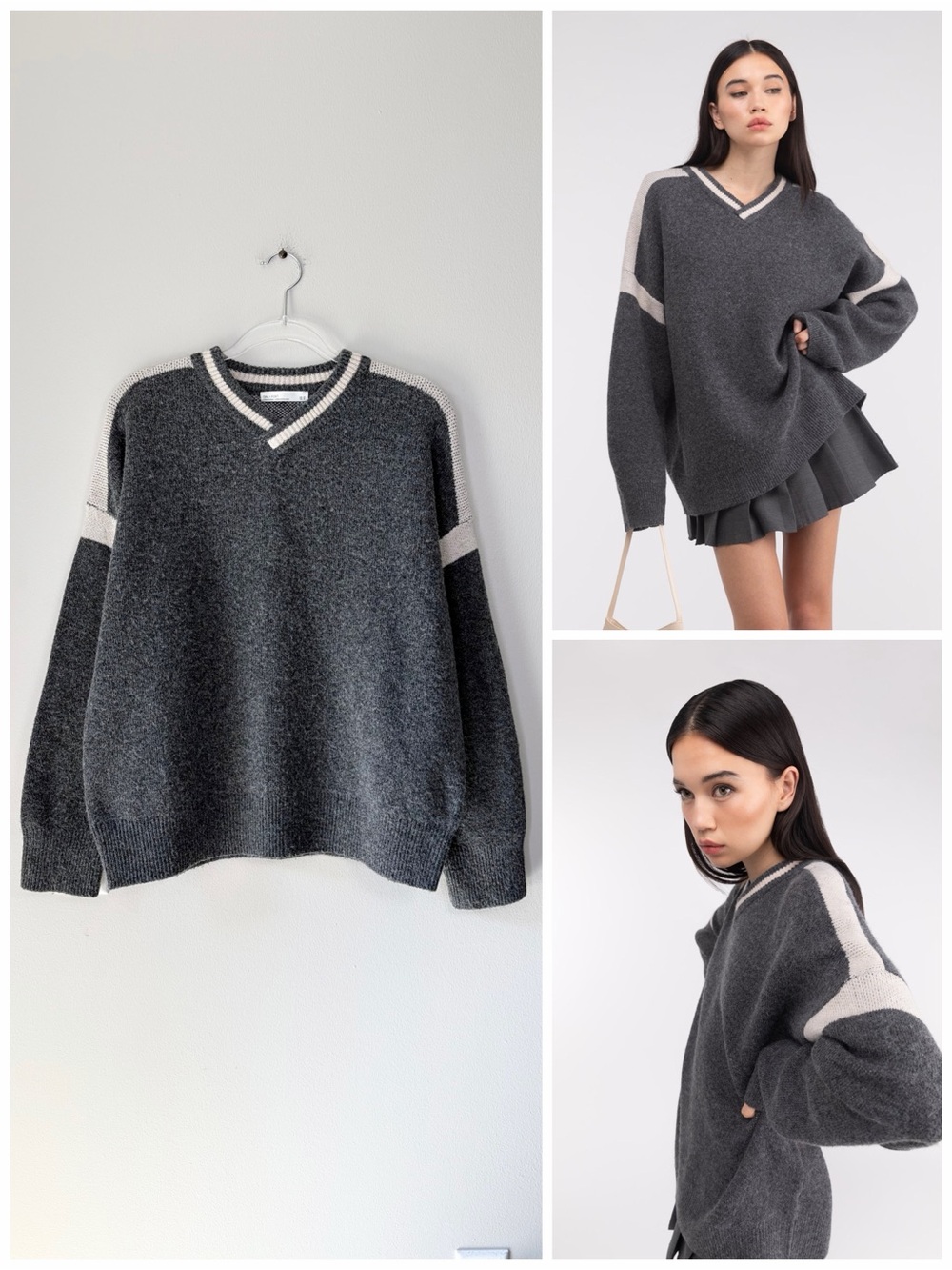 Oak + Fort Oversized Racer V-Neck Sweater  Size XXS/XS Streetwear Cozy Layering
